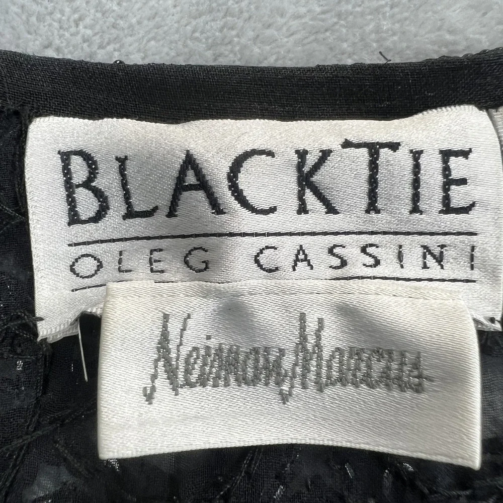 Vintage Oleg Cassini Beaded Sequined Silk Open Front Vest S Black NYE Event 90s